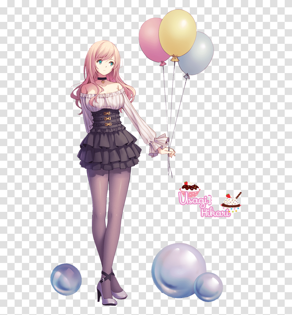 Render Chica Globos Anime Girl Party Girl, Ball, Balloon, Person, Human Transparent Png