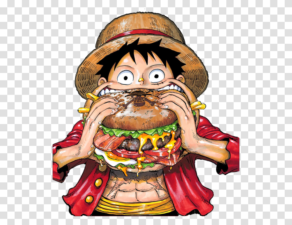 Render Of Luffy Eating A Cheeseburger Released By Shonen Monkey D Luffy Eat, Person, Food, Label Transparent Png