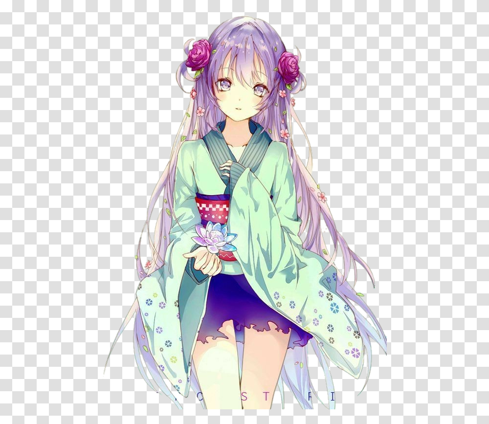 Renders Anime Girl Purple Anime Girl Lilac Hair, Apparel, Robe, Fashion Transparent Png