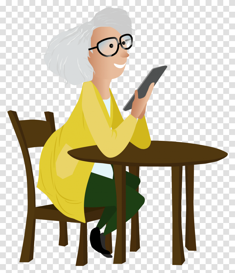 Replace Personal Visits Of Elderly Clients With Video Calls Telephony, Reading, Human, Sitting, Sunglasses Transparent Png