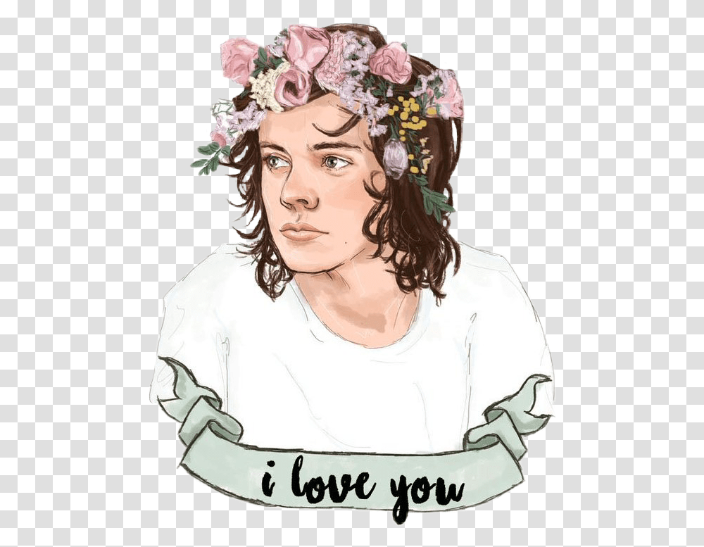 Report Abuse Harry Styles With Flower Crown, Clothing, Person, Bonnet, Hat Transparent Png