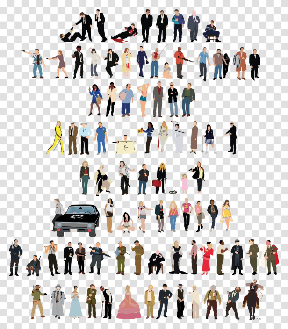 Reservoir Dogs Pulp Fiction Jackie Brown Kill Bill Quentin Tarantino Characters Art, Person, Crowd, Paper, Audience Transparent Png