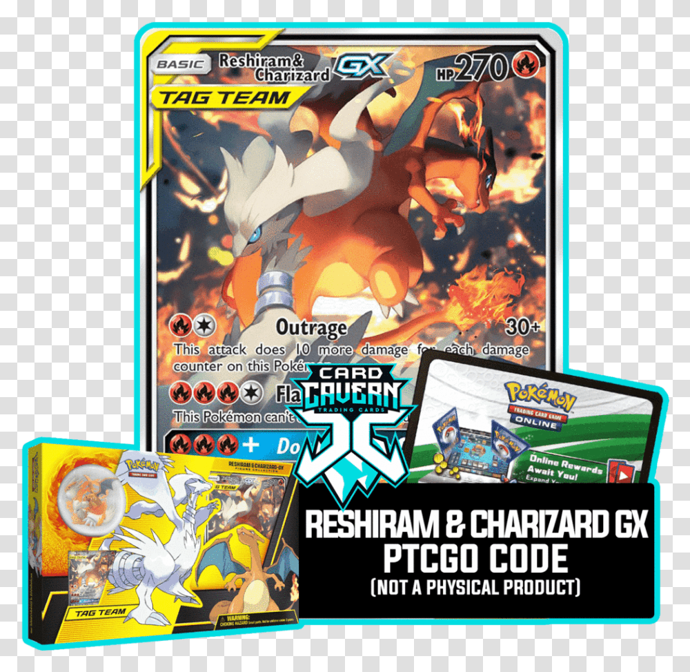 Reshiram & Charizard Gx Sm201 Ptcgo Code Pokemon Tag Team Charizard, Person, Human, Super Mario, Arcade Game Machine Transparent Png