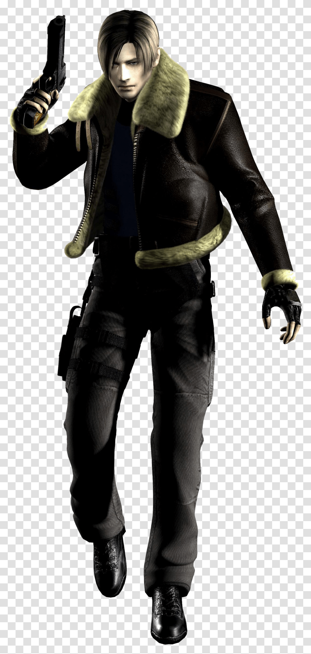 Resident Evil 4 Beta Leon Resident Evil 4 Beta Leon, Person, Coat, Weapon Transparent Png