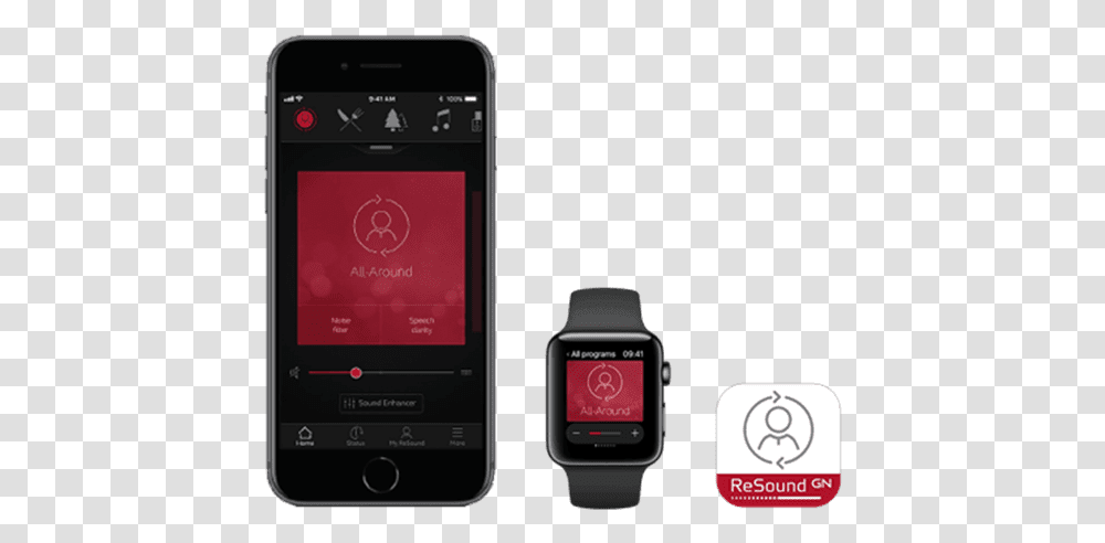 Resound 3d App Shown On Iphone And Iwatch, Mobile Phone, Electronics, Cell Phone, Wristwatch Transparent Png
