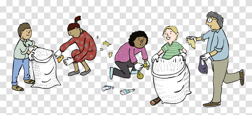 Responsibility Clipart Cleanup Picking Up Trash Cartoon, Person, Crowd, People, Poster Transparent Png