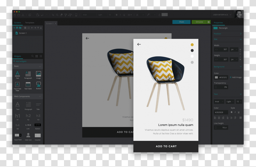 Responsive Website Prototyping For Mobile Screens Justinmind Prototyper, Chair, Furniture, Cushion Transparent Png