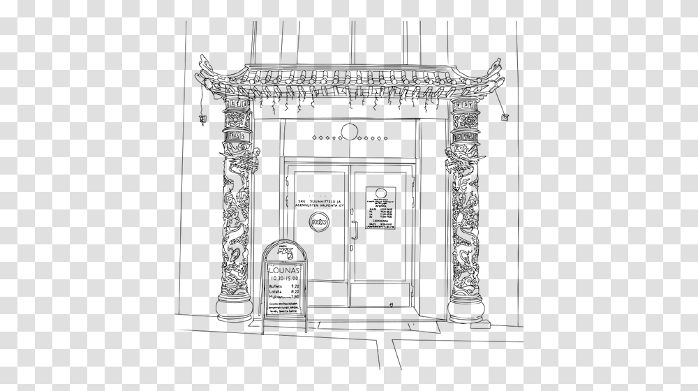 Restaurant Entrance Vector Drawing Drawing Restaurant Black And White, Gray, World Of Warcraft Transparent Png