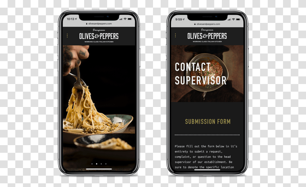 Restaurant Website Olives And Peppers Bootstrap Desgin Iphone, Mobile Phone, Electronics, Cell Phone, Spaghetti Transparent Png