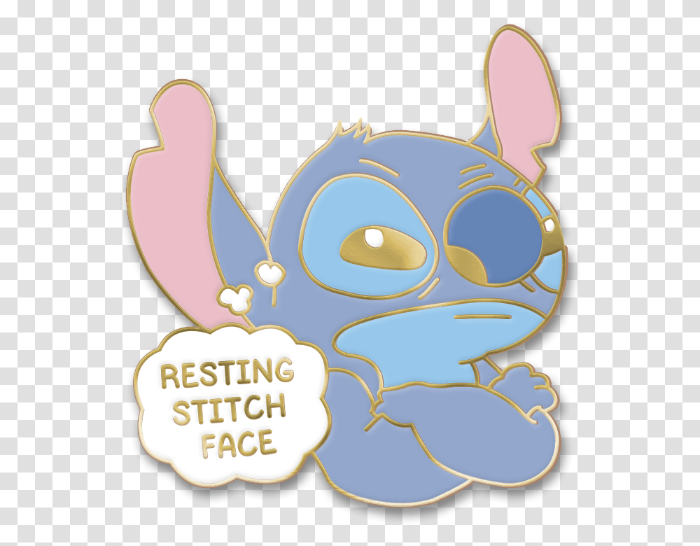 Resting Stitch Face Enamel Pin Happy, Label, Text, Sticker, Animal Transparent Png