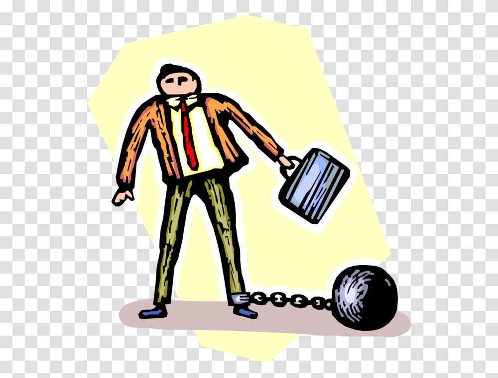 Restrained Businessman With Ball And Chain, Person, Human, Drawing Transparent Png