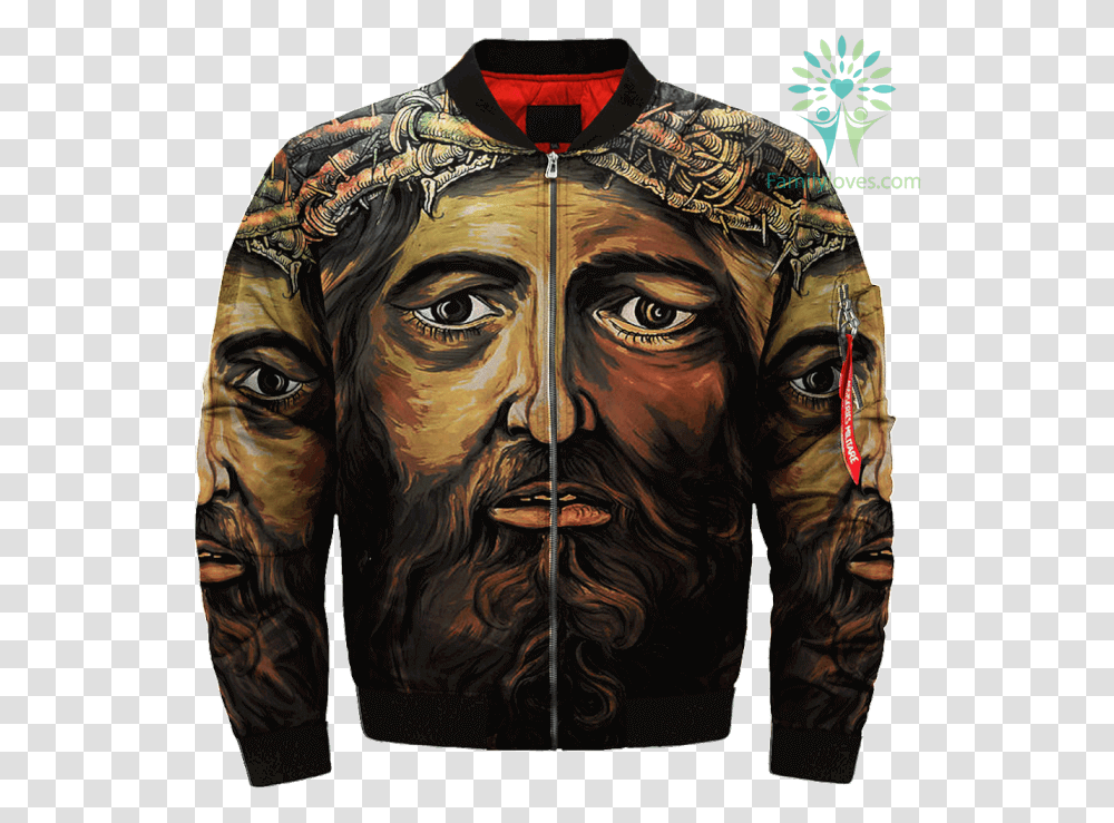 Retrato De Jesucristo Over Print Jacket Tag Familyloves Jacket, Apparel, Coat, Skin Transparent Png