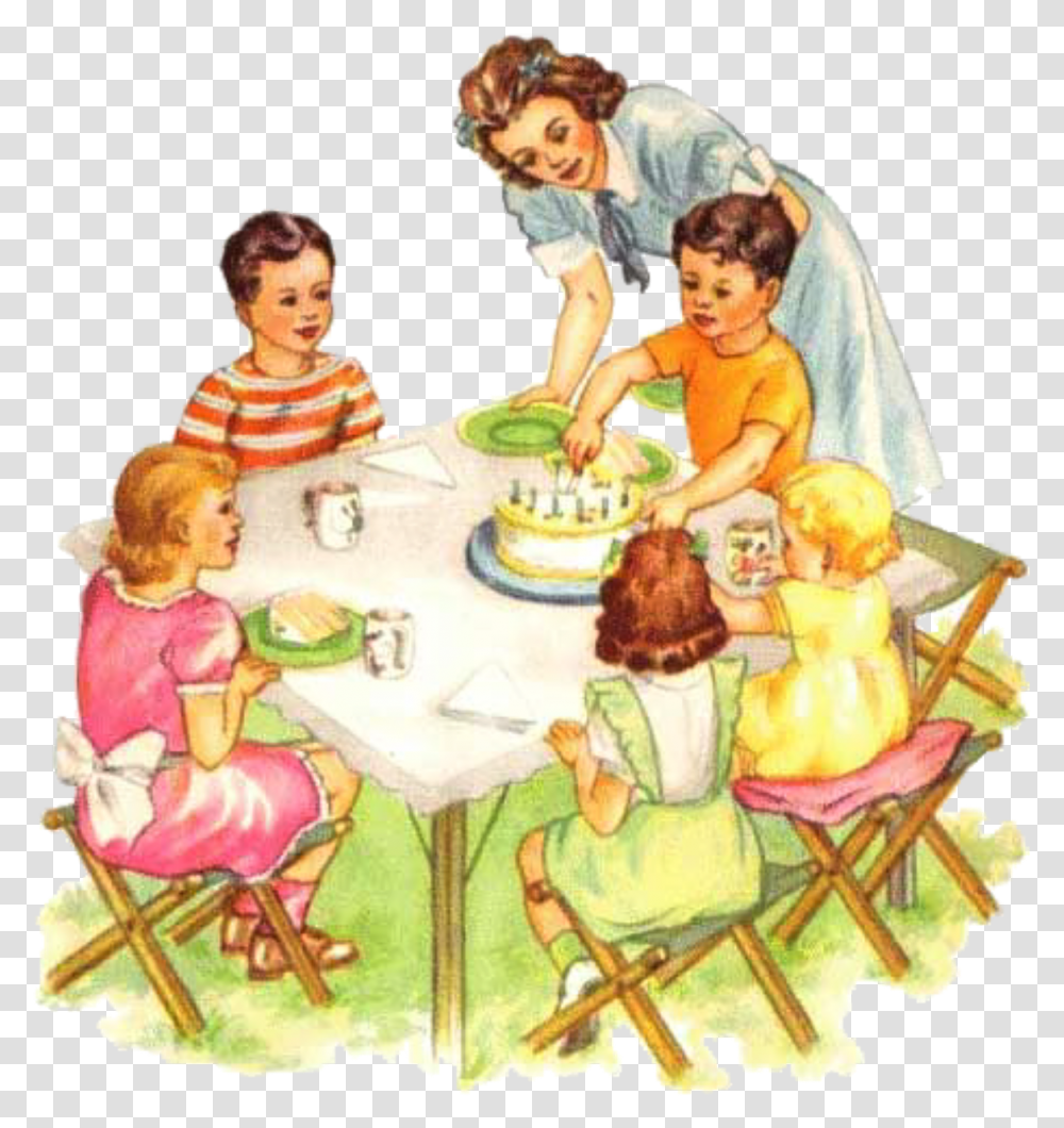 Retro Birthday Party Clipart, Person, People, Table, Furniture Transparent Png
