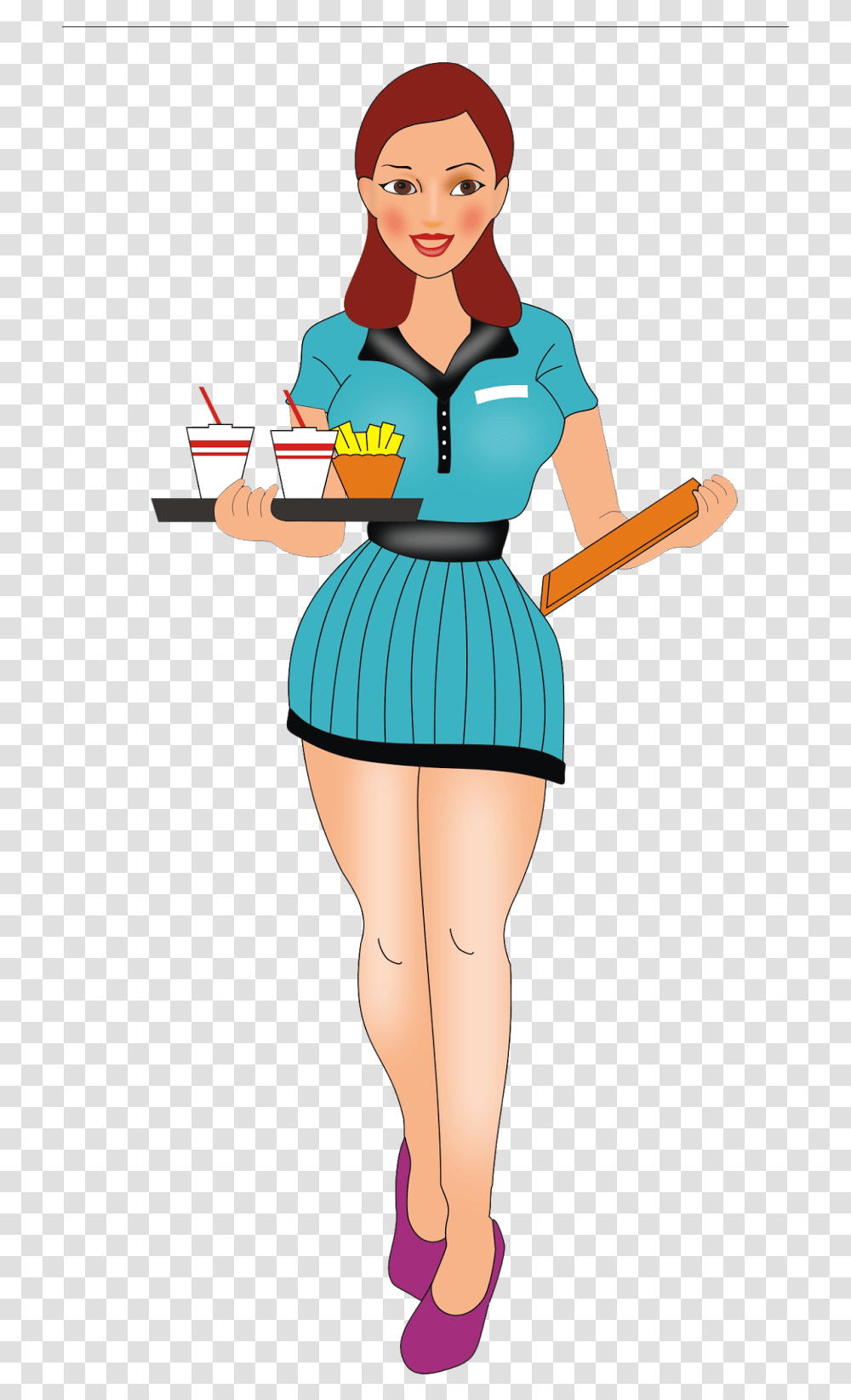 Retro Clipart Waitress Cartoon Waitress, Person, Female, Skirt Transparent Png