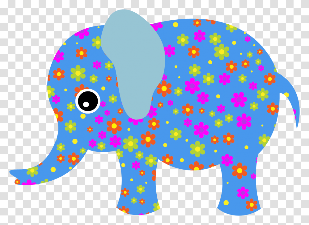 Retro Floral Elephant Blue Clip Arts, Animal, Mammal, Pattern, Plush Transparent Png