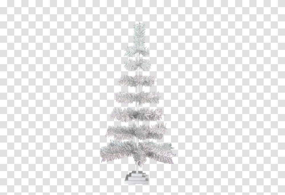 Retro Silver Tinsel Christmas Tree Tabletop Christmas Tree Tinsel, Plant, Ornament Transparent Png
