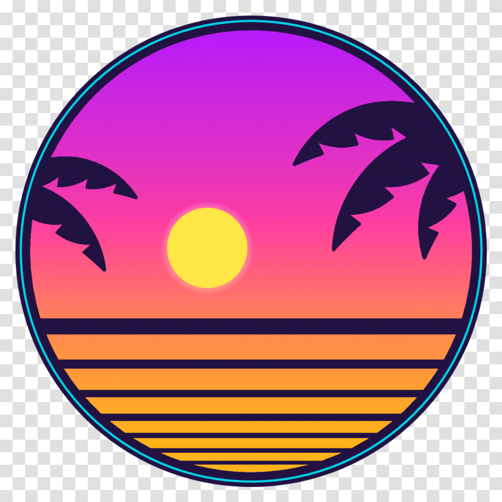 Retro Sunset With Palm Trees Sticker Sunset Palm Trees Icon, Disk, Dvd, Symbol Transparent Png