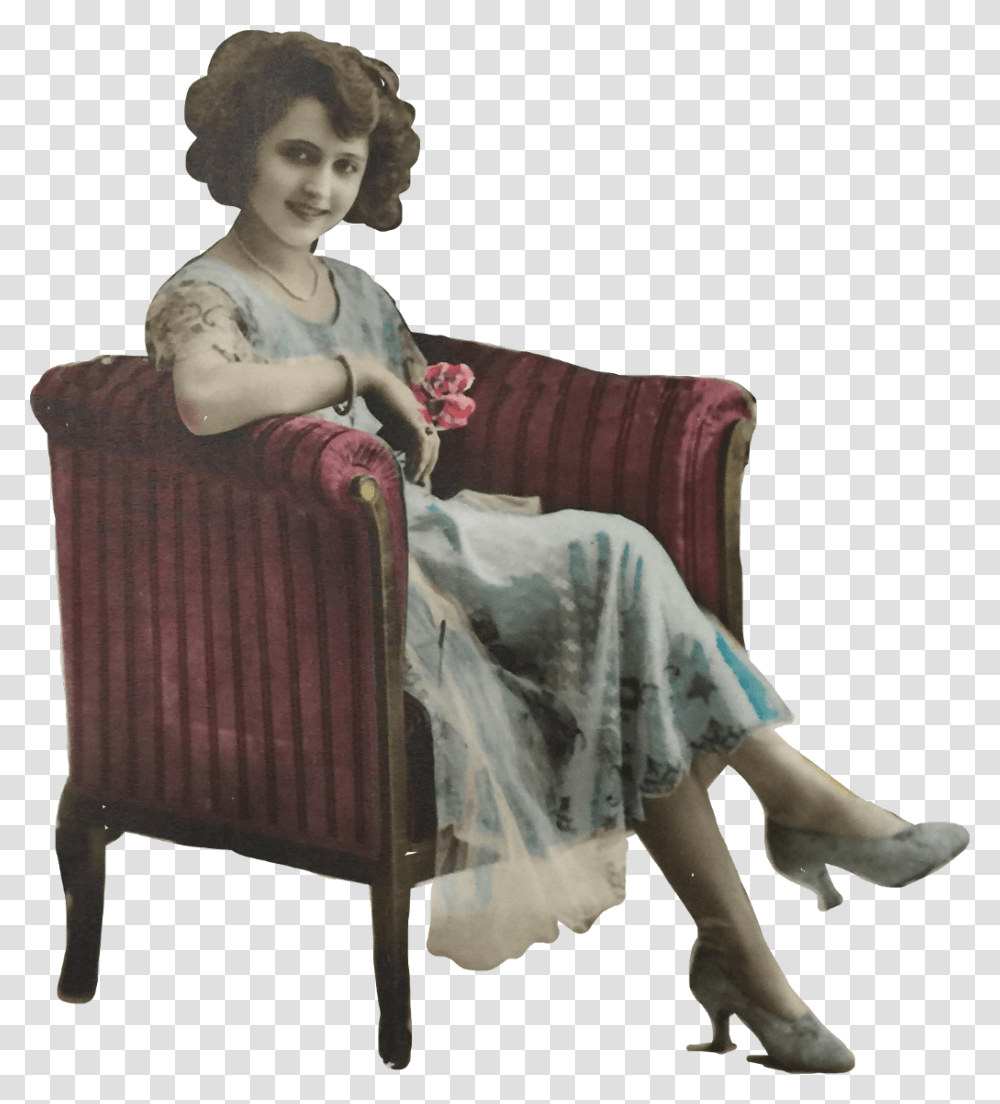 Retro Vintage Old Poster Woman Armchair Furniture Sitting, Person, Human, Crib Transparent Png