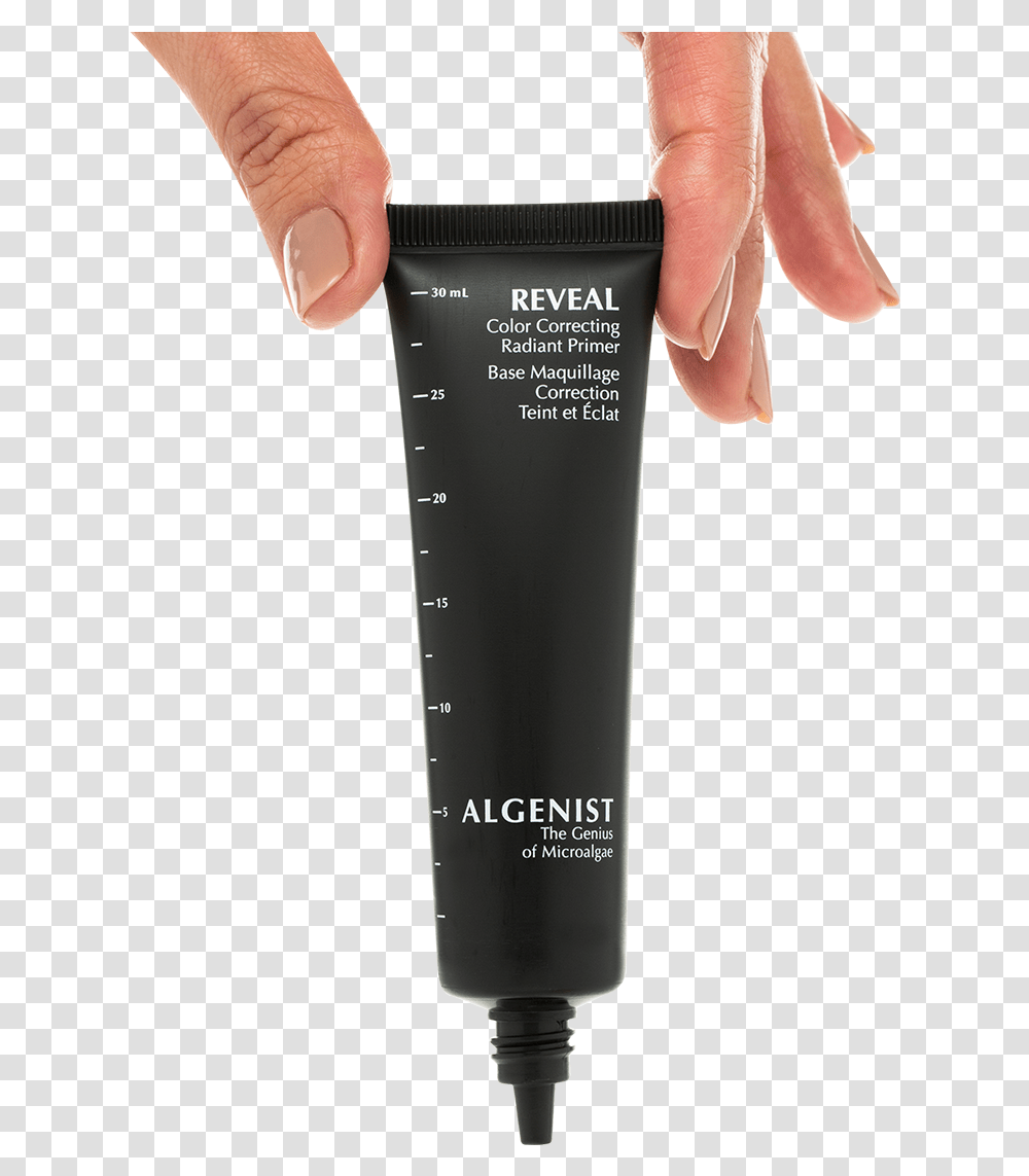 Reveal Color Correcting Radiant Primer Uncappedclass Cosmetics, Person, Bottle, Hand Transparent Png