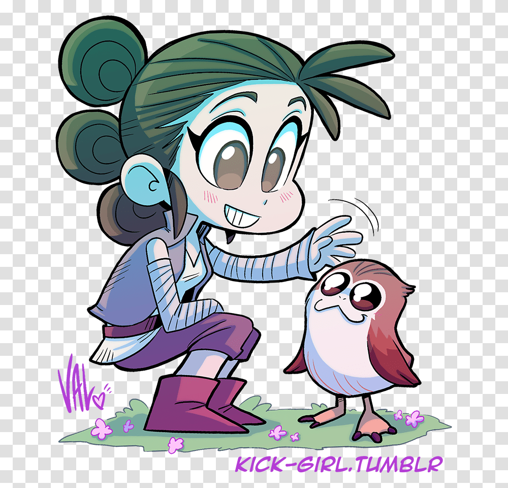 Rey With A Little Porg Friend Ive Been Long Overdue Star Wars Porg Fan Art, Bird, Animal, Person, Drawing Transparent Png