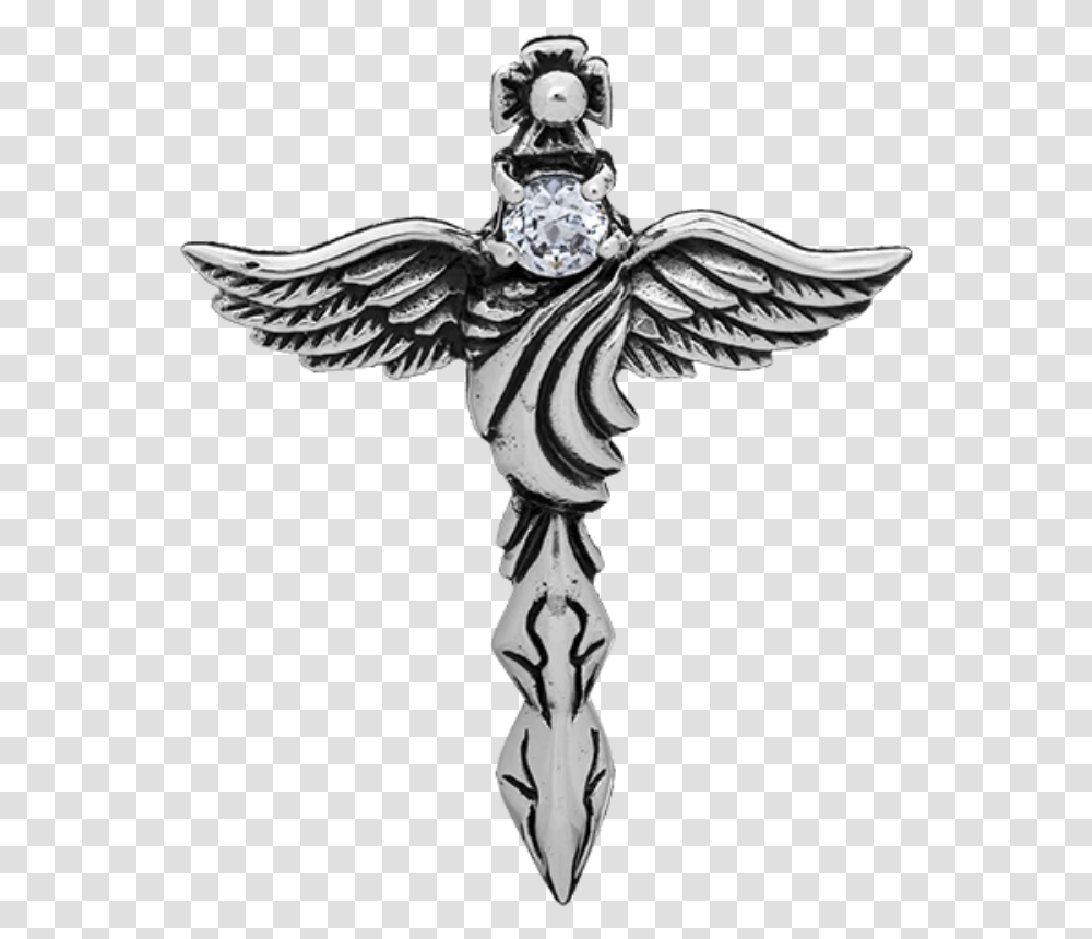 Rhinestone Angel Wing Cross Pendant Emblem, Crucifix, Archangel Transparent Png