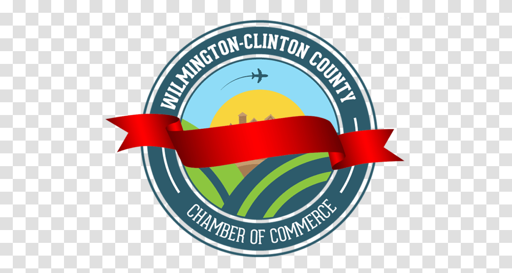 Ribbon Logo Wilmingtonclinton County Chamber Of Commerce Label, Text, Symbol, Sticker, Outdoors Transparent Png
