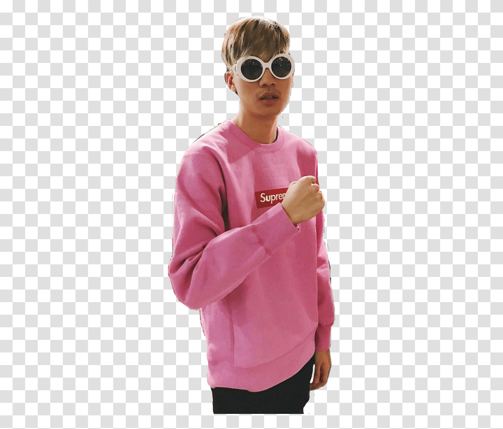 Ricegum Cloutgang Clout Supreme Sticker Long Sleeve, Clothing, Sunglasses, Person, Sweatshirt Transparent Png