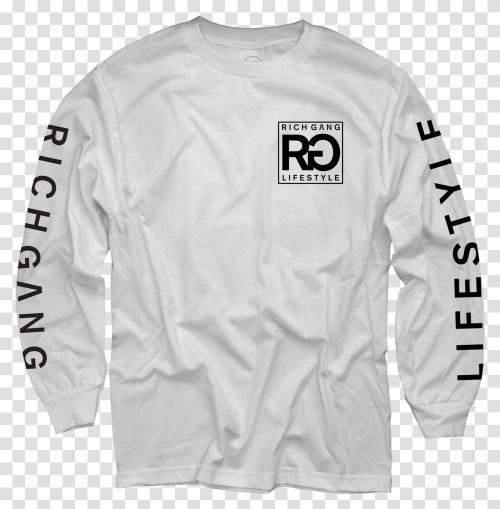 Rich Gang Life Style White Long Sleeve T Shirt White Long Sleeve T Shirt Front, Apparel, Sweatshirt, Sweater Transparent Png