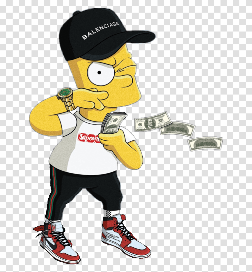 Rich Person With Money Clipart Vector Library Stock Bart Simpson Supreme, Human, Dollar, Hat Transparent Png