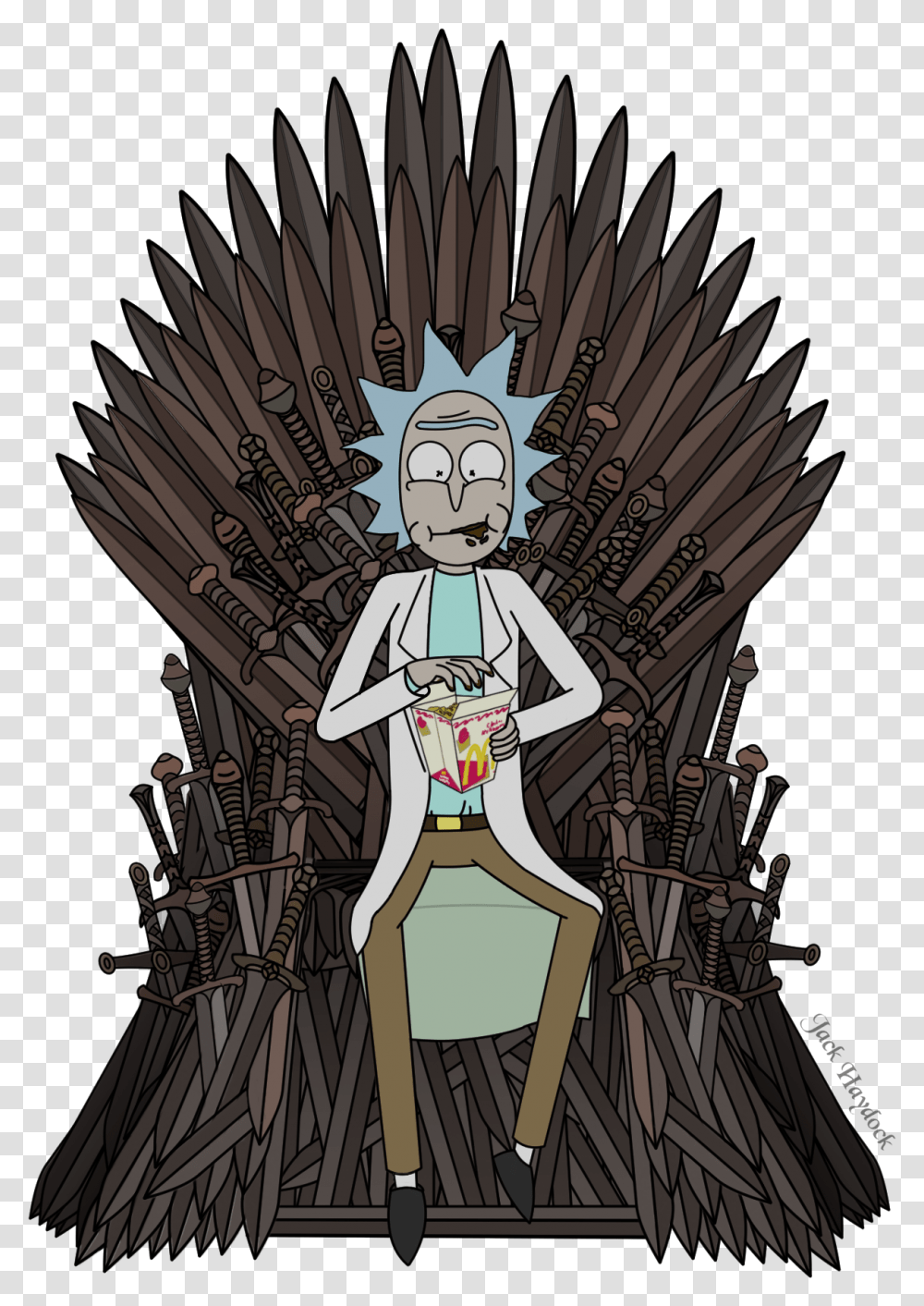 Rick Of Thrones Rick Sanchez Sitting On A Throne, Furniture, Poster, Advertisement, Person Transparent Png