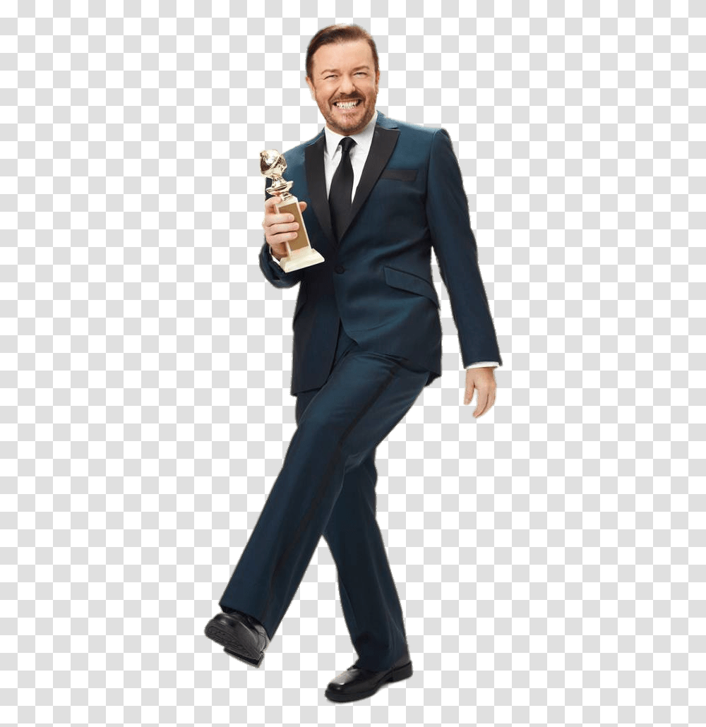 Ricky Gervais Holding Golden Globe Clip Arts Ricky Gervais, Suit, Overcoat, Apparel Transparent Png
