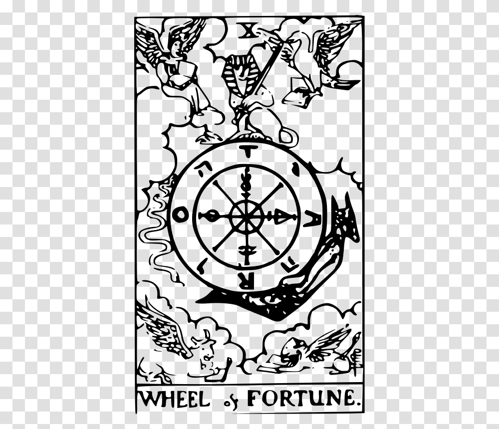 Rider Waite Major Arcana Fortune Wheel Of Fortune Tarot Card Black, Gray, World Of Warcraft Transparent Png