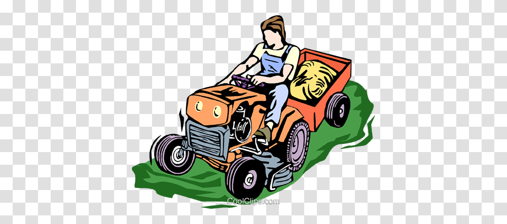 Riding Mower Royalty Free Vector Clip Art Illustration, Vehicle, Transportation, Tractor, Person Transparent Png