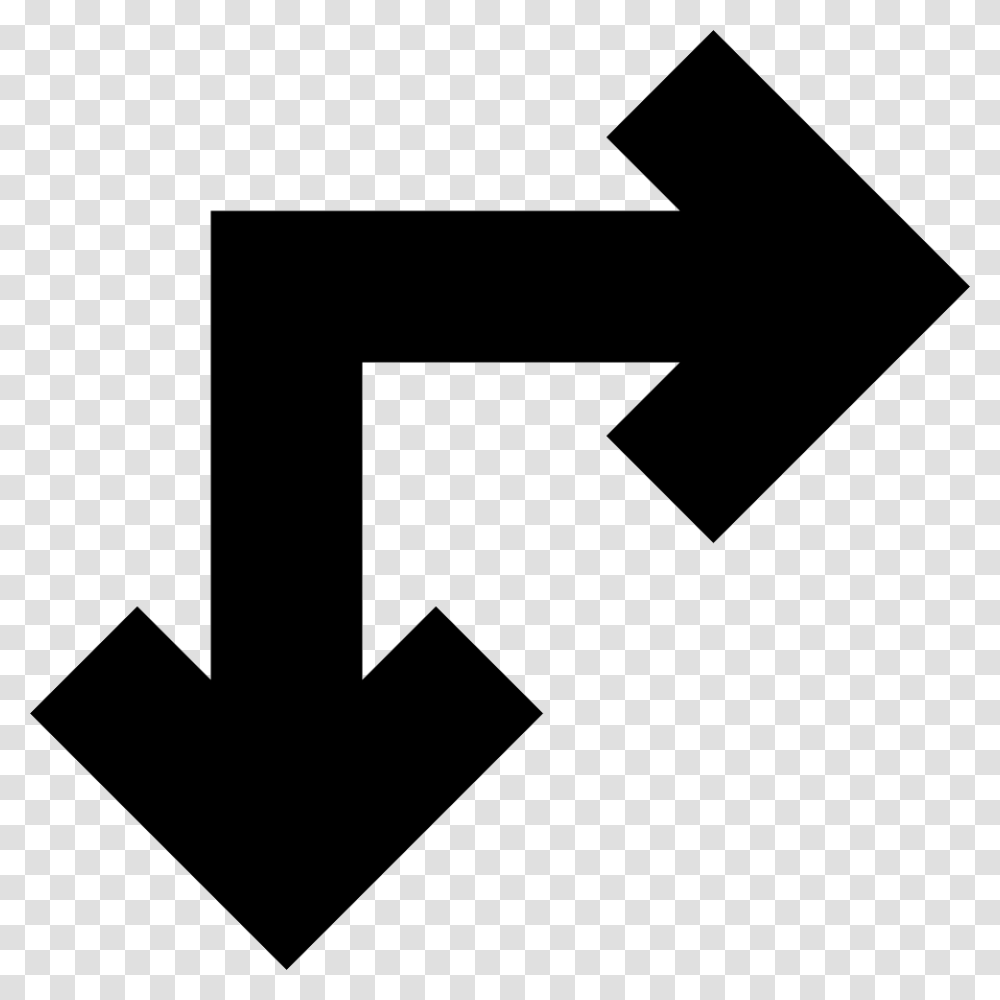 Right And Down Arrows Of Straight Angle Right And Down Arrow, Axe, Tool, Cross Transparent Png
