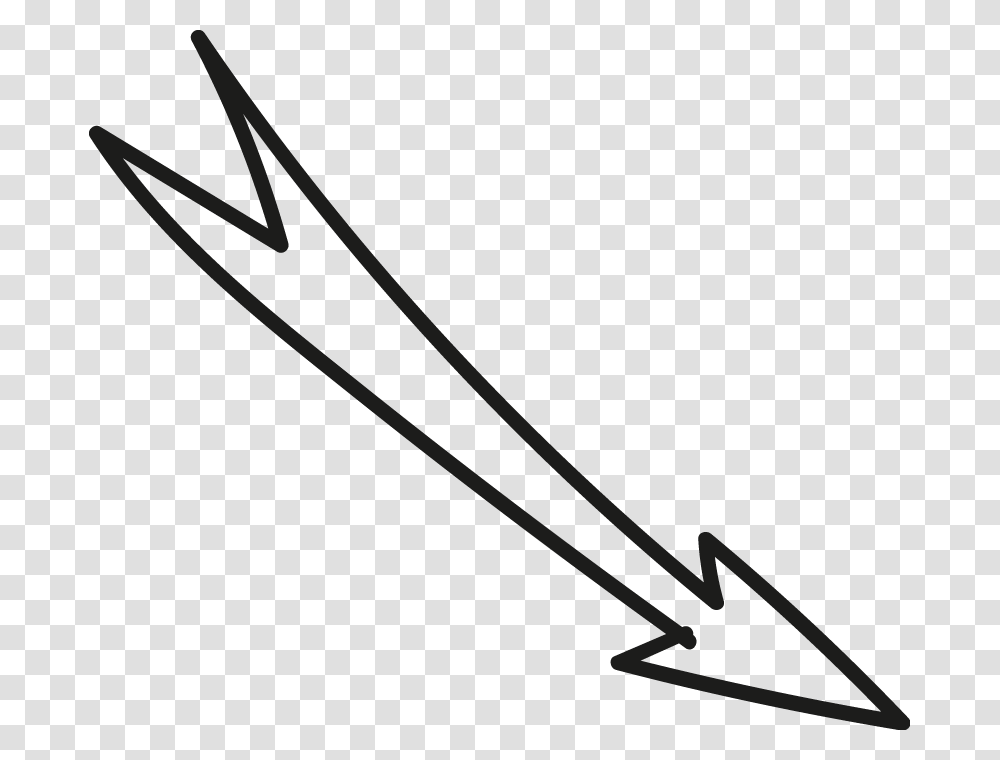 Right Down Arrow White Wedge Tail Doodle Line Art, Sword, Blade Transparent Png