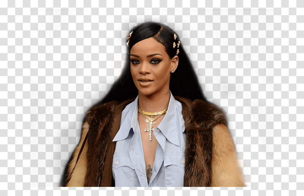 Rihanna Fotos Fur Clothing, Person, Coat, Face, Pendant Transparent Png