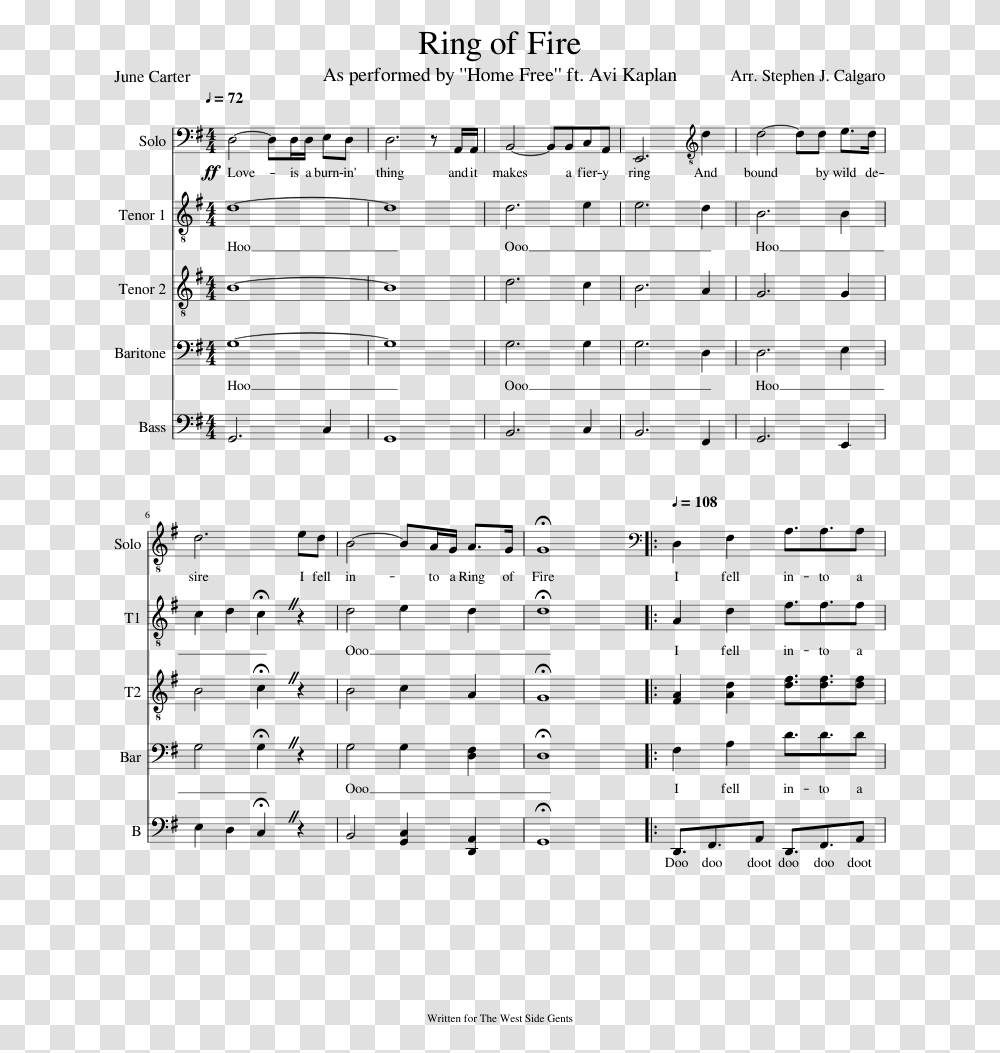 Ring Of Fire Home Free Ttbb Home Free Ring Of Fire Sheet Music, Gray, World Of Warcraft Transparent Png