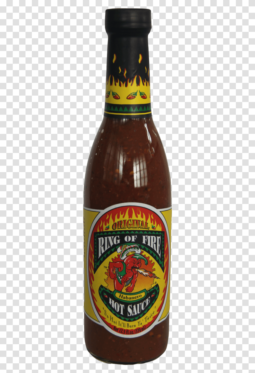 Ring Of Fire Original Habanero Hot Sauce 370ml Beer Bottle, Alcohol, Beverage, Drink, Food Transparent Png