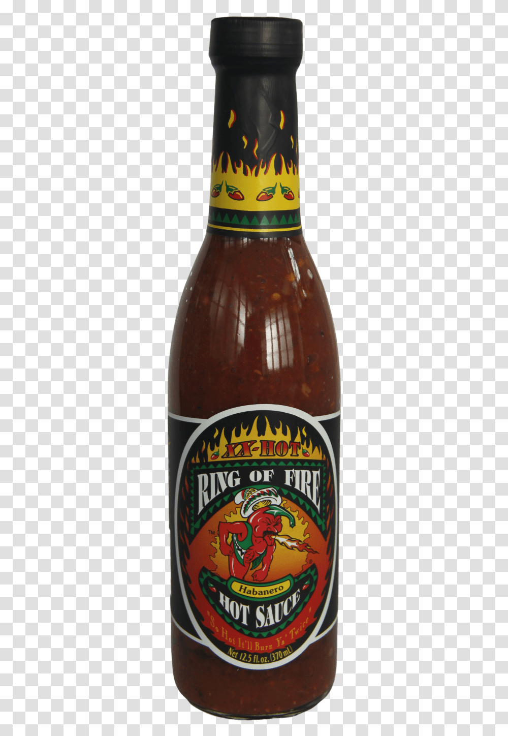 Ring Of Fire Xx Hot Habanero Hot Sauce 370ml Beer Bottle, Alcohol, Beverage, Drink, Food Transparent Png
