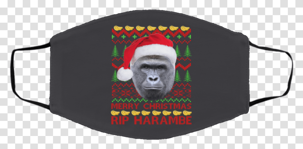 Rip Harambe Merry Ugly Christmas Face Mask Qfinder Manchester United 2020 Crest, Ape, Wildlife, Mammal, Animal Transparent Png