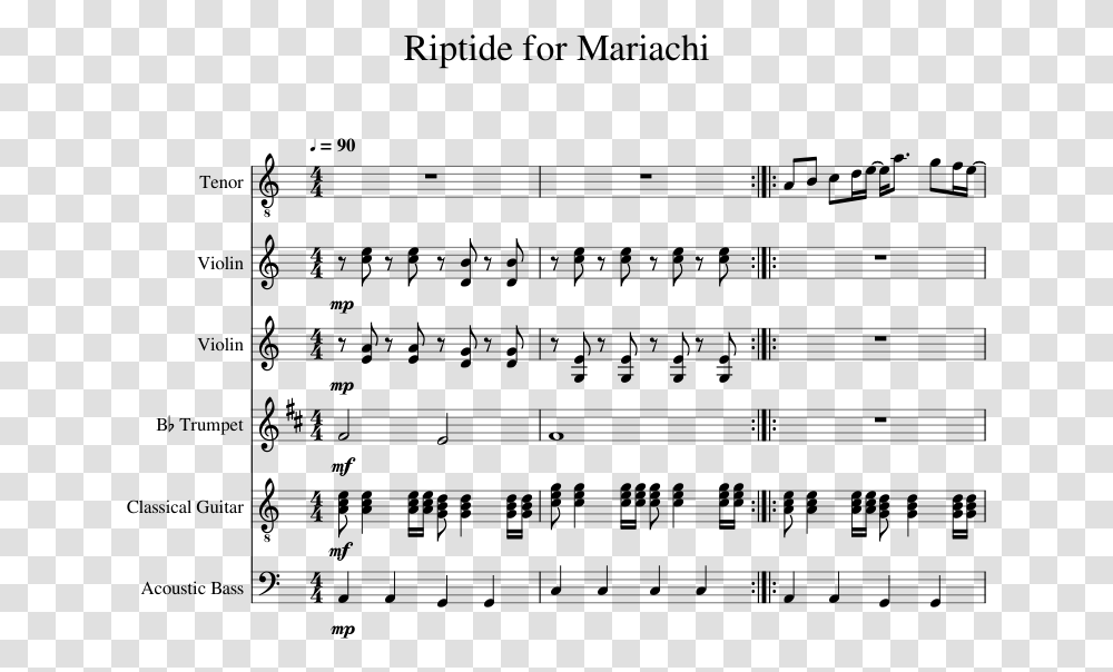 Riptide For Mariachi Sheet Music For Violin Voice, Gray, World Of Warcraft Transparent Png