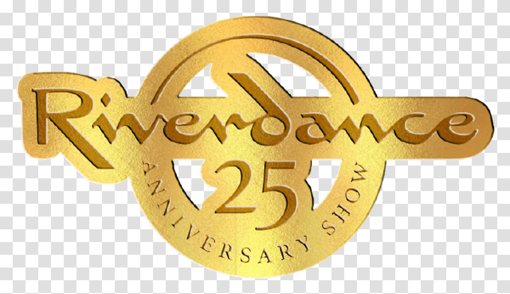 Riverdance 25th Anniversary Lapel Pin Calligraphy, Logo, Symbol, Trademark, Gold Transparent Png