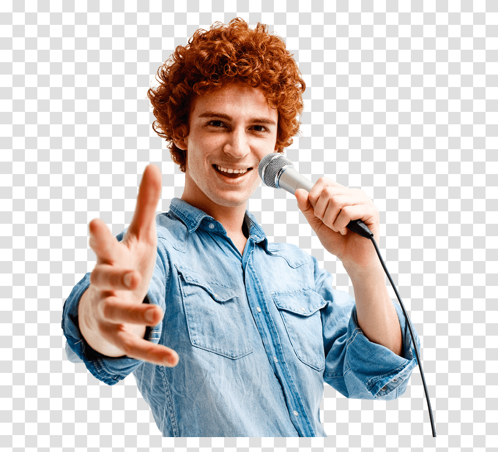 Rizhij Paren Derzhit Provodnoj Mikrofon Karaoke, Person, Finger, Hair, Face Transparent Png
