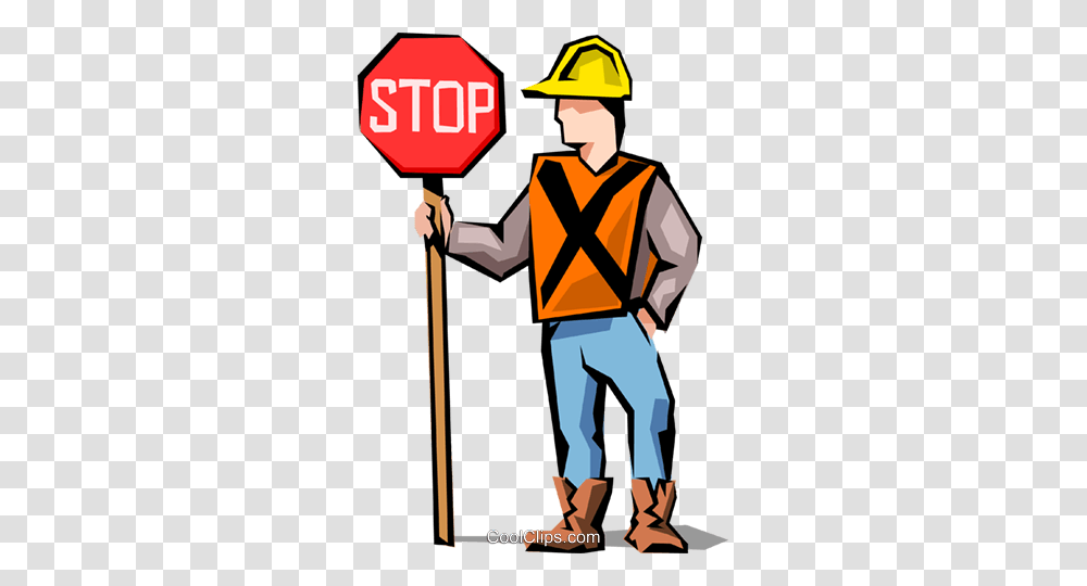 Road Crew Royalty Free Vector Clip Art Illustration, Road Sign, Stopsign, Stick Transparent Png