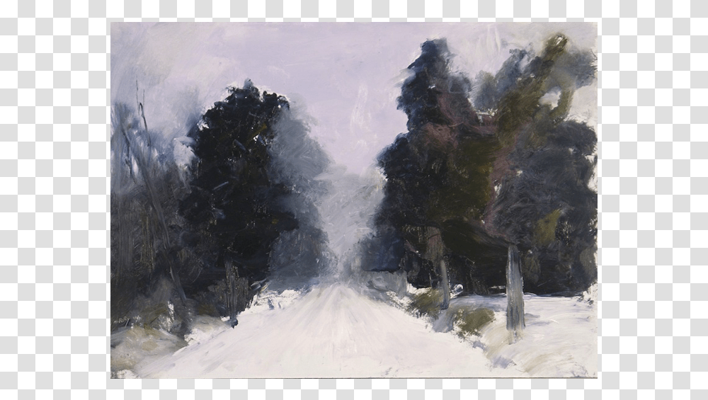 Road In Winter Forest Visual Arts, Nature, Outdoors, Painting, Snow Transparent Png