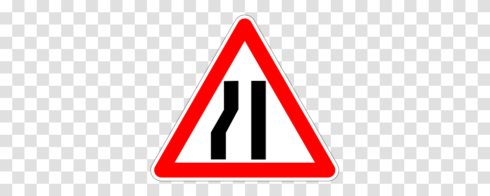 Road Narrows On Left Transport, Road Sign, Stopsign Transparent Png