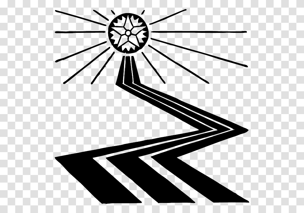 Road Path Black And White Sun Light Rays Star Path Clipart, Utility Pole, Emblem, Star Symbol Transparent Png