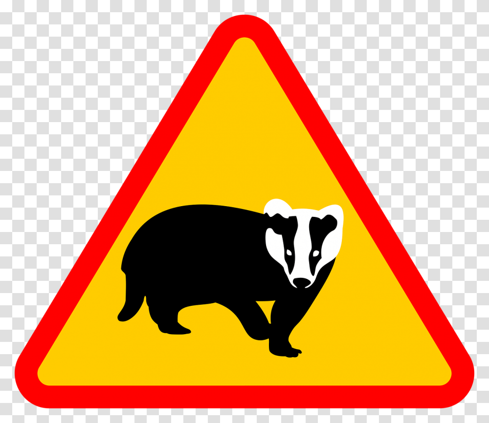 Road Sign Note Badger Sign Warning Marking Badger Warning Sign, Animal, Mammal, Triangle Transparent Png