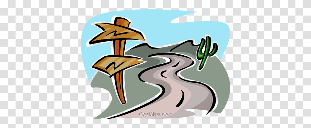 Road With Sign And Cactus Royalty Free Vector Clip Art, Outdoors, Drawing, Doodle, Nature Transparent Png