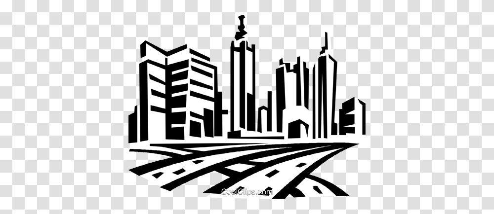 Roadways And City Skyline Royalty Free Vector Clip Art, Building, Metropolis, Urban, Factory Transparent Png
